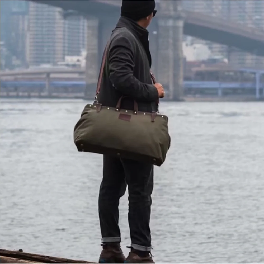 LINE OF TRADE Weekender XL Duffle Rugged Canvas Travel Bag Tote Leather Trim